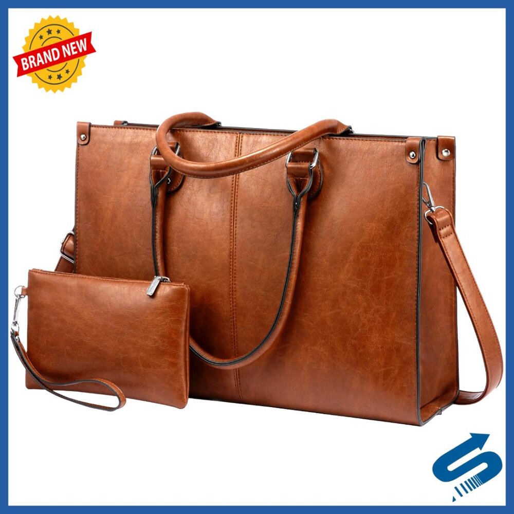Vintage Leather Laptop Tote Bag Large Capacity Work Computer Shoulder Handbag